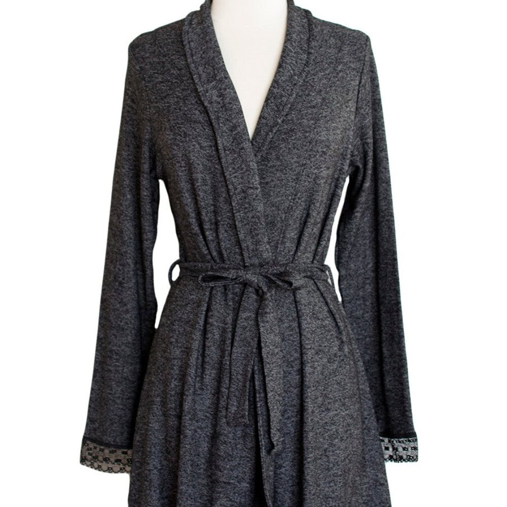 Charcoal Gray Soft Brushed Interior Lace Trimmed Women’s Robe, NWT